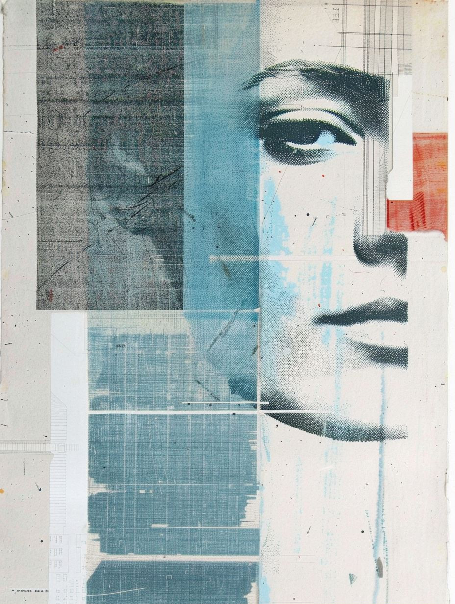 Fragmented Gazes in Blue and Grey - Image 1