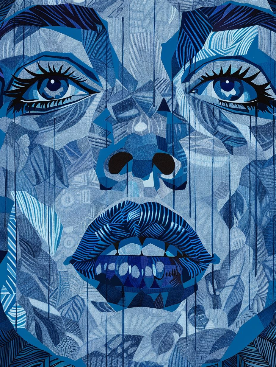 Fragmented Blue Mosaic Portraits - Image 1