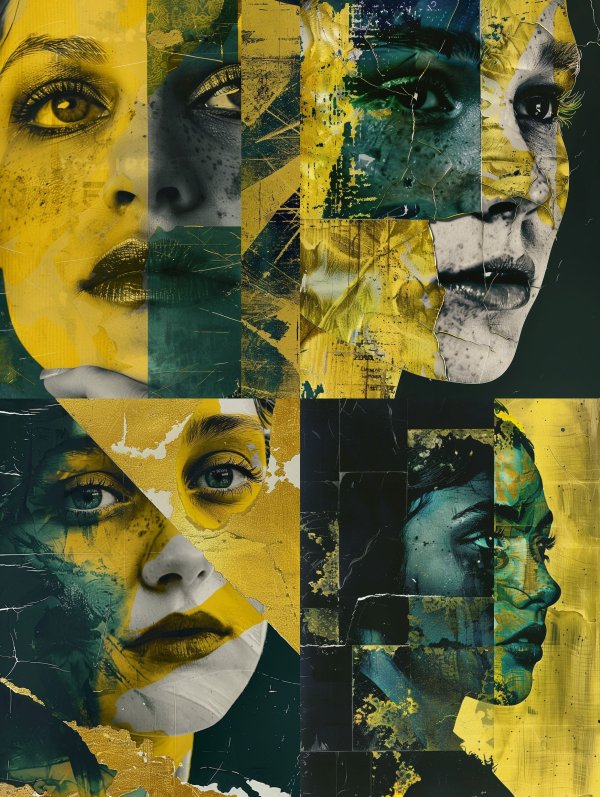 Fragmented Visions in Gold and Teal