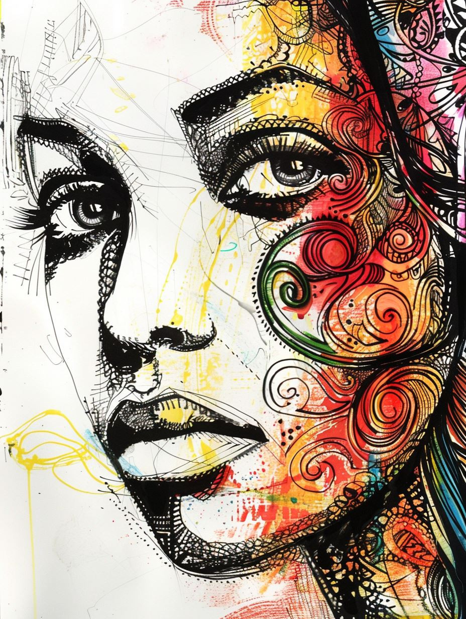 Chaotic Ink Portrait of Sorrow - Image 3