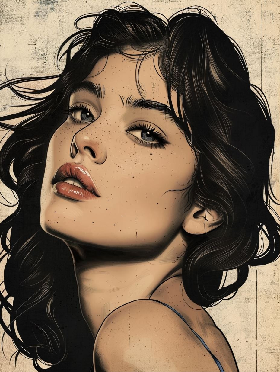 Elegant Ink Portrait Study - Image 1
