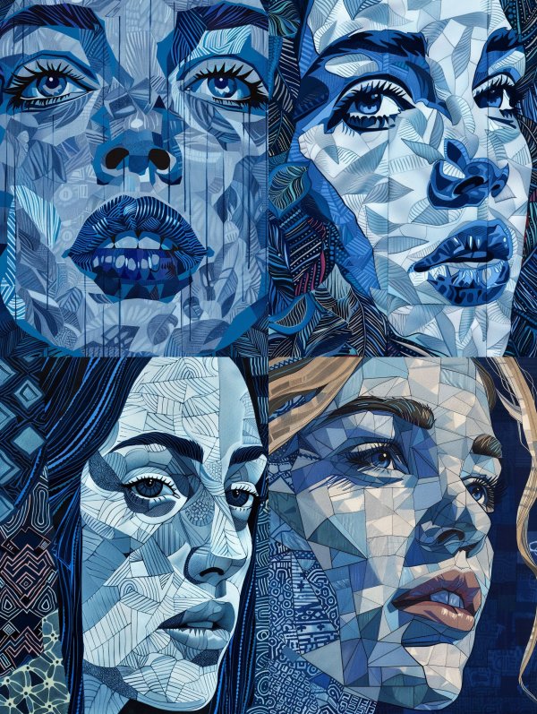 Fragmented Blue Mosaic Portraits