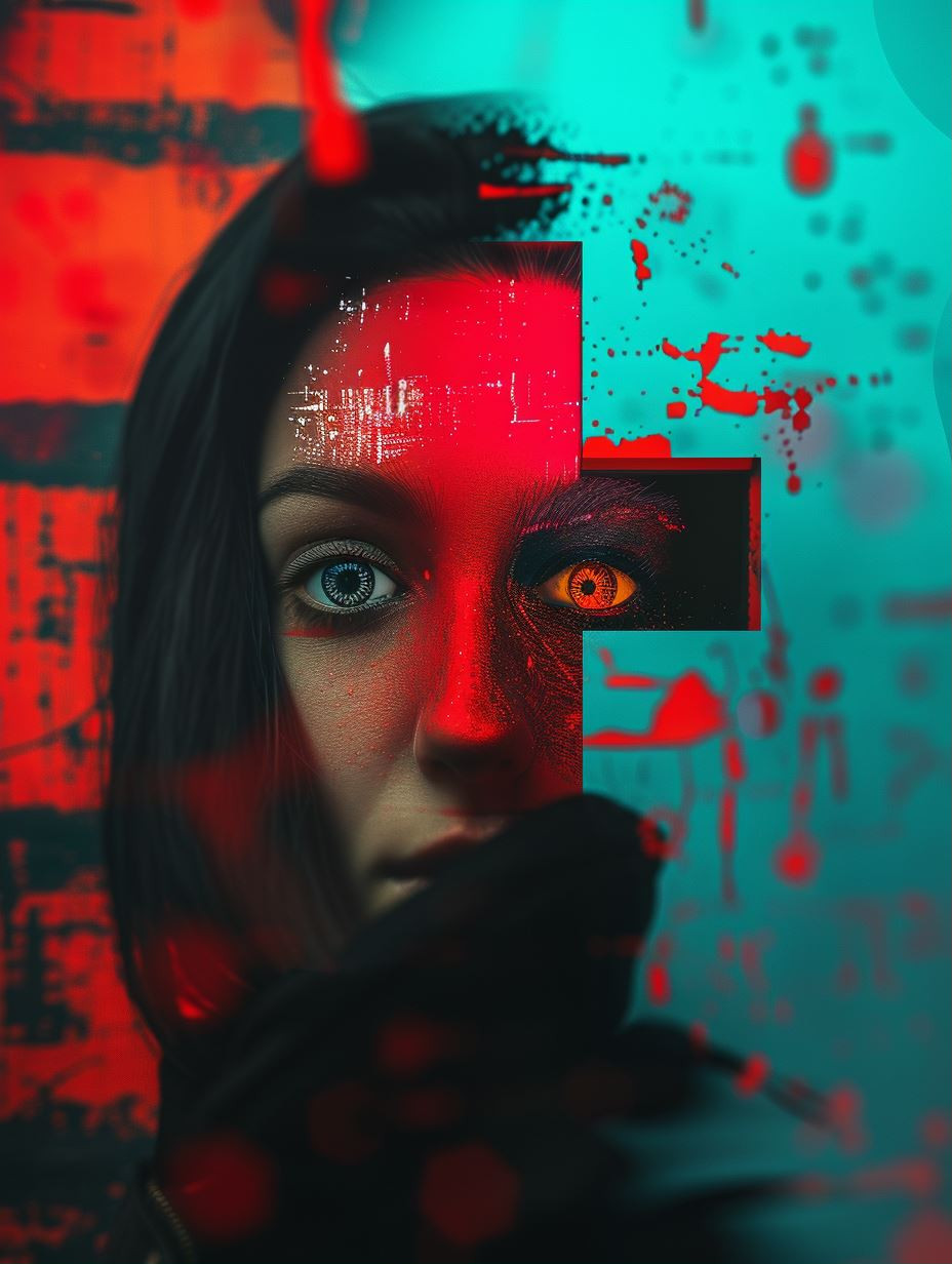 Neon Crimson Digital Soul Fragments - Image 1