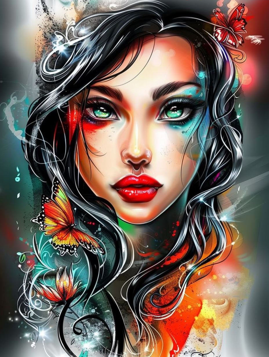 Vibrant Surrealist Floral Portrait - Image 3