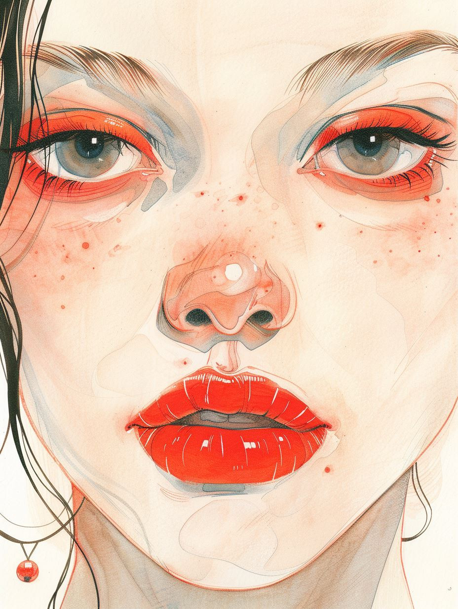 Ethereal Crimson Watercolor Portraits - Image 1