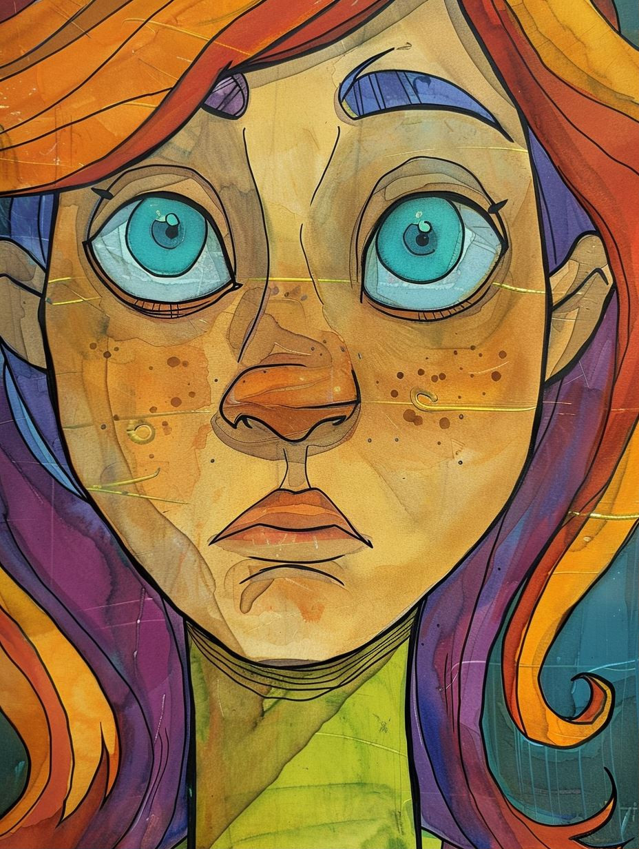 Whimsical Melancholy Ink Portrait