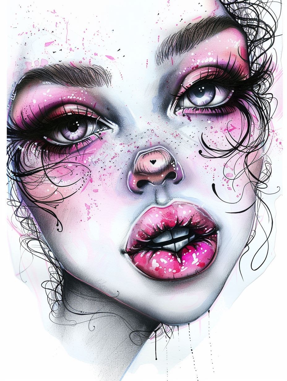 Ethereal Pink Watercolor Portrait - Image 3