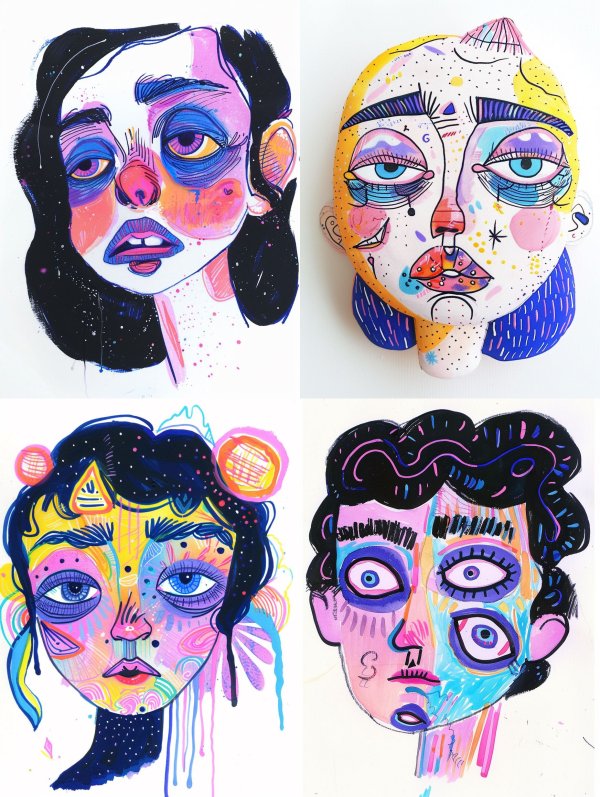 Vibrant Surrealist Portraits in Neon Hues
