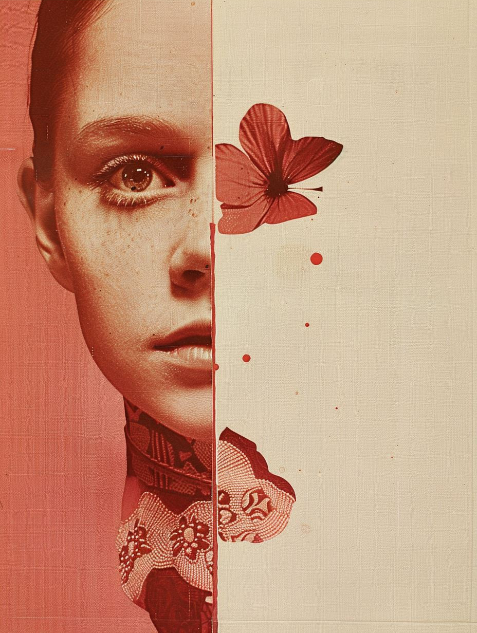 Fragmented Portraits in Crimson Hues - Image 3