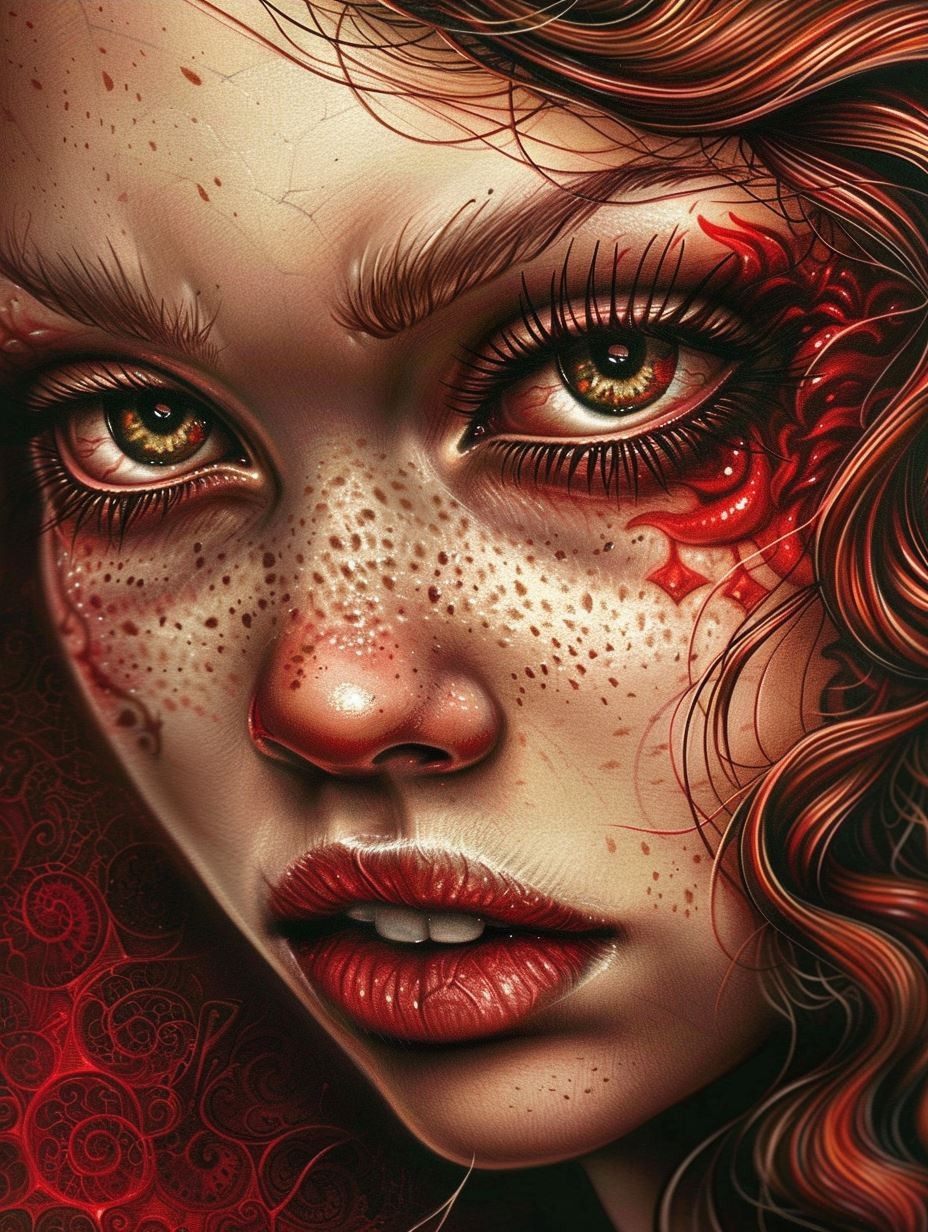 Melancholy Gaze of Freckled Beauty - Image 3