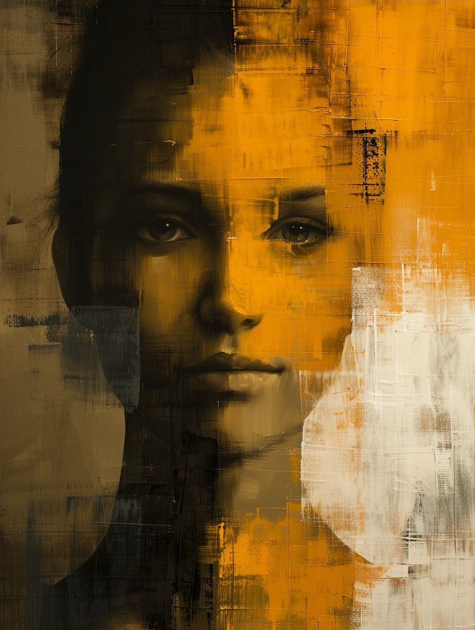 Fragmented Portraits in Ochre Gold - Image 4