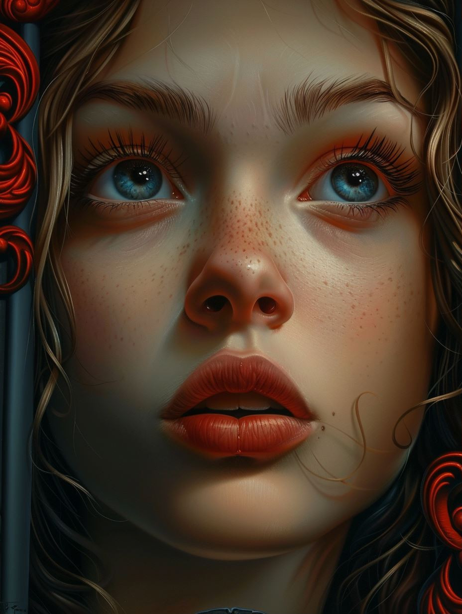 Ethereal Gazes in Crimson Shadows - Image 1