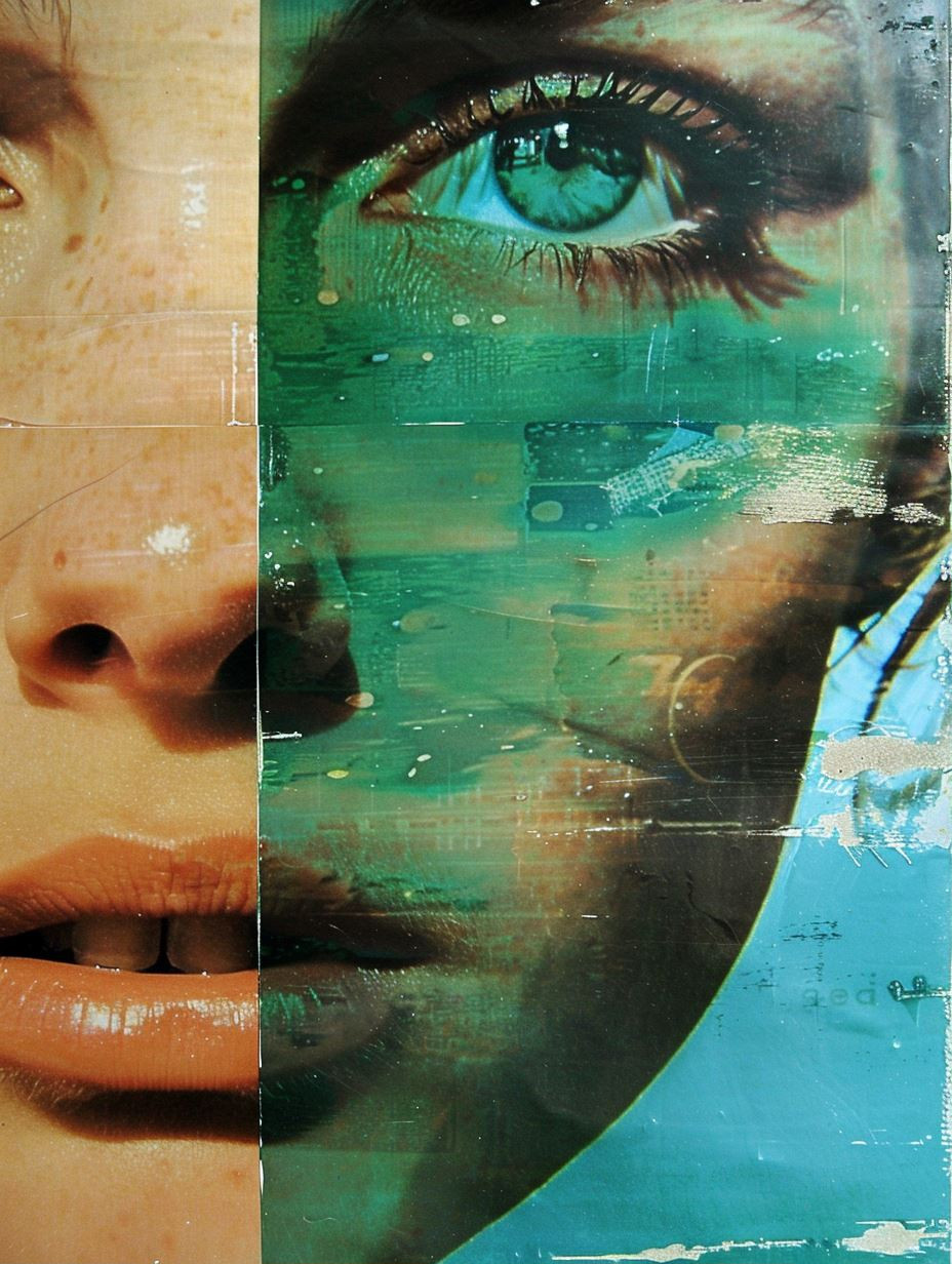 Fragmented Gazes in Teal - Image 1