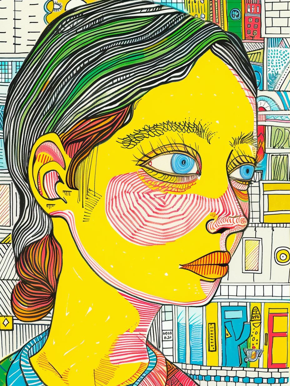 Vibrant Hatching Portrait Study - Image 3