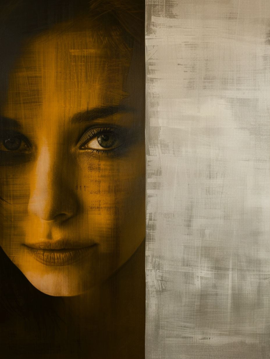 Fragmented Portraits in Ochre Gold - Image 1