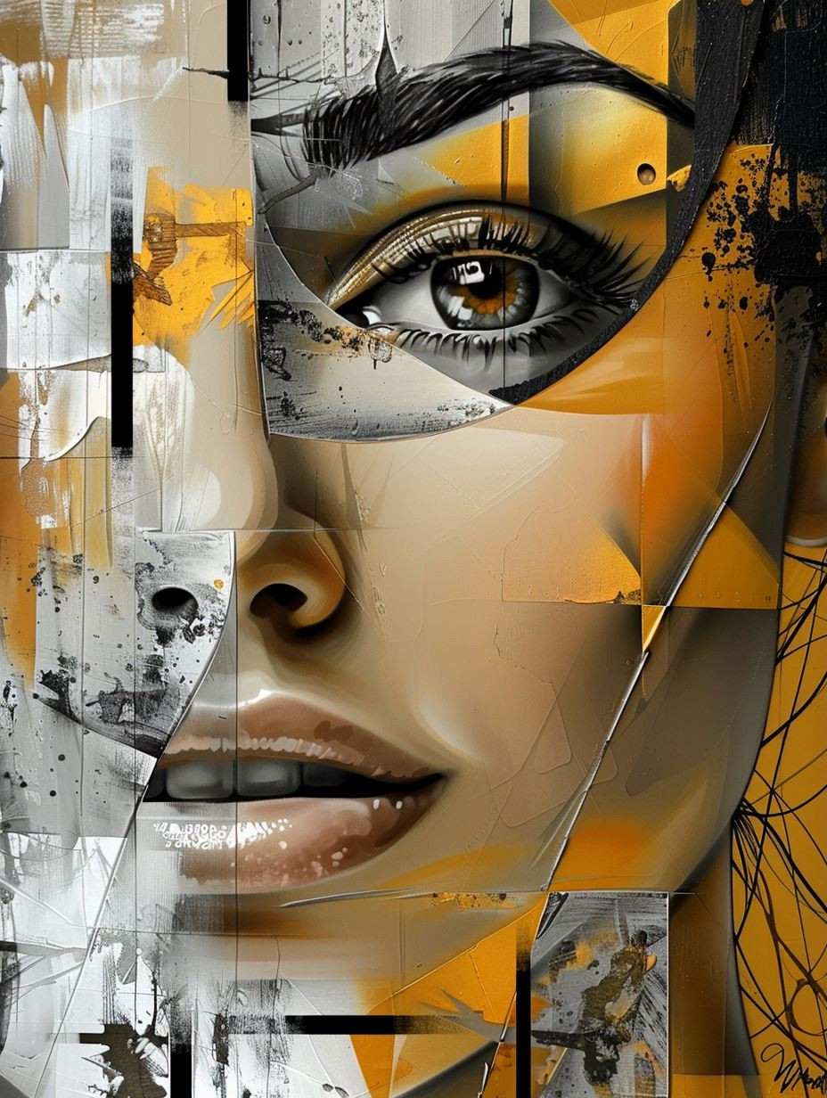Fragmented Gaze in Golden Ochre - Image 3