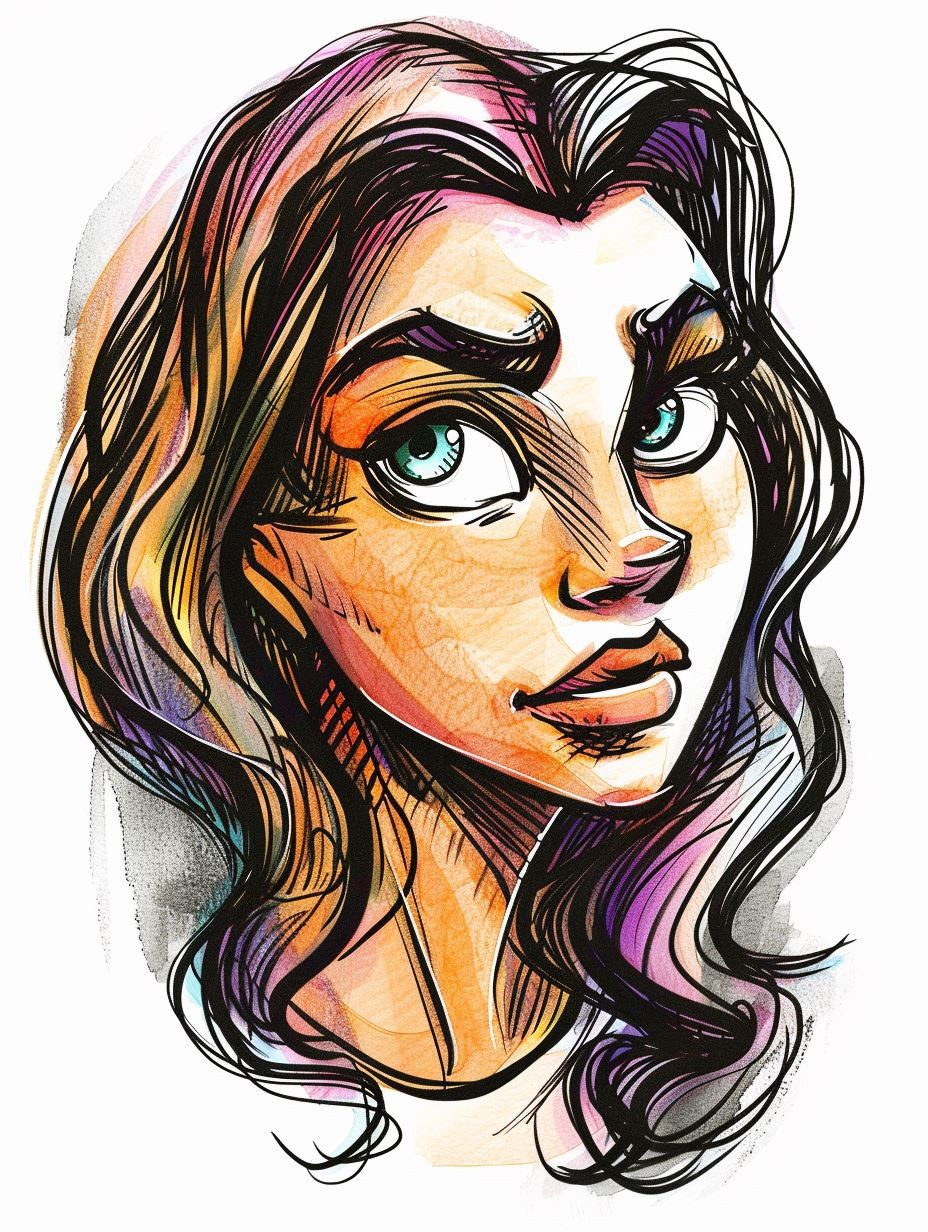 Vibrant Ink and Watercolor Portrait - Image 1