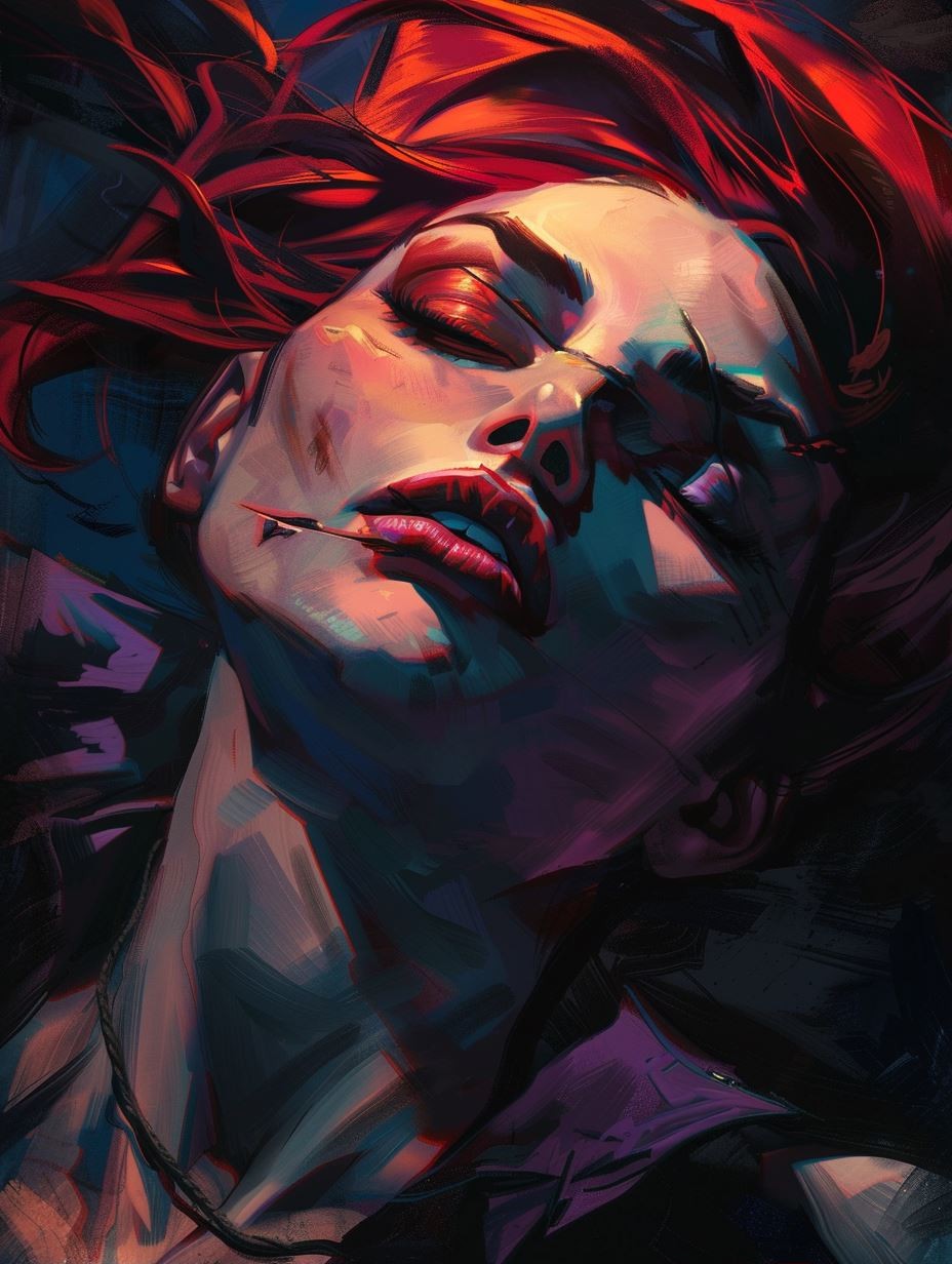 Crimson Dreams in Neon Shadow - Image 1