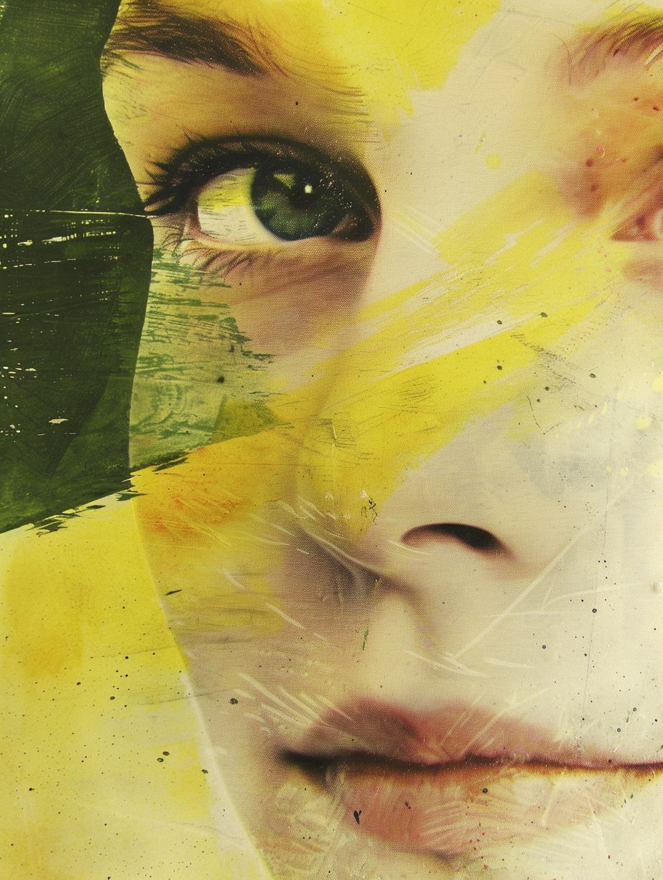 Fragmented Gaze in Yellow and Green - Image 1