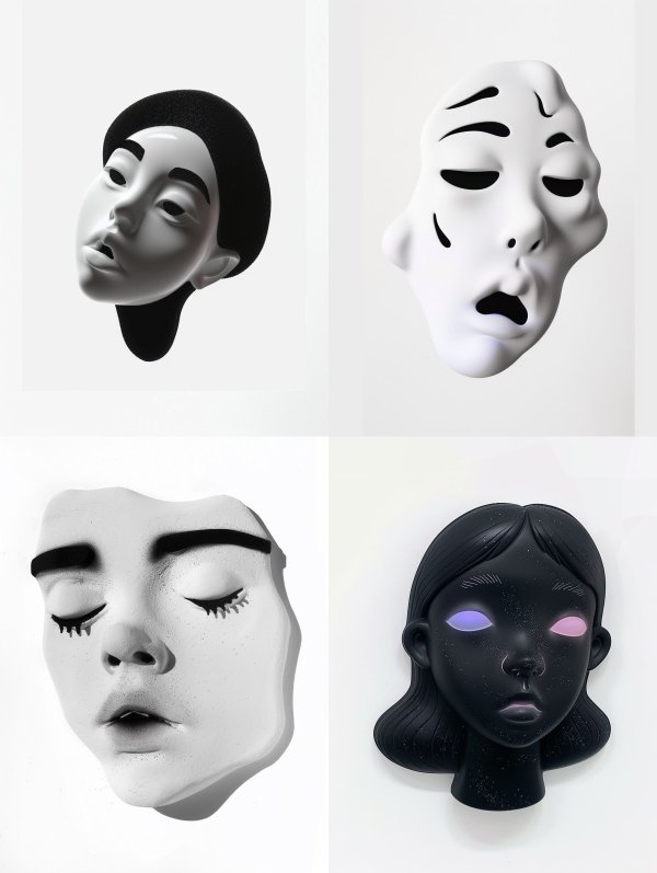 Surrealist Monochrome Facial Sculptures