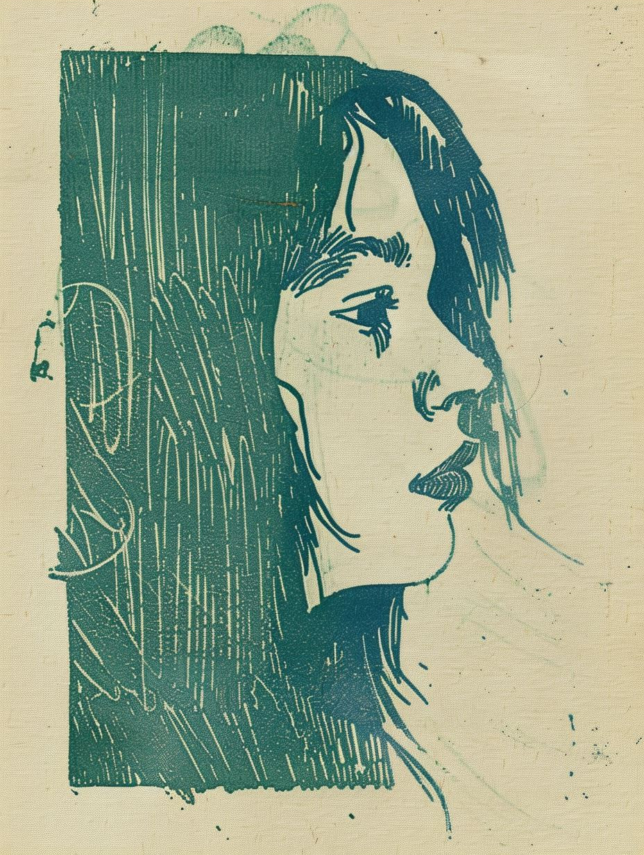 Moody Blue Linocut Portraits - Image 3