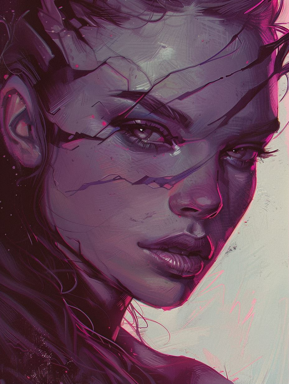 Fractured Neon Cybernetic Portrait - Image 1