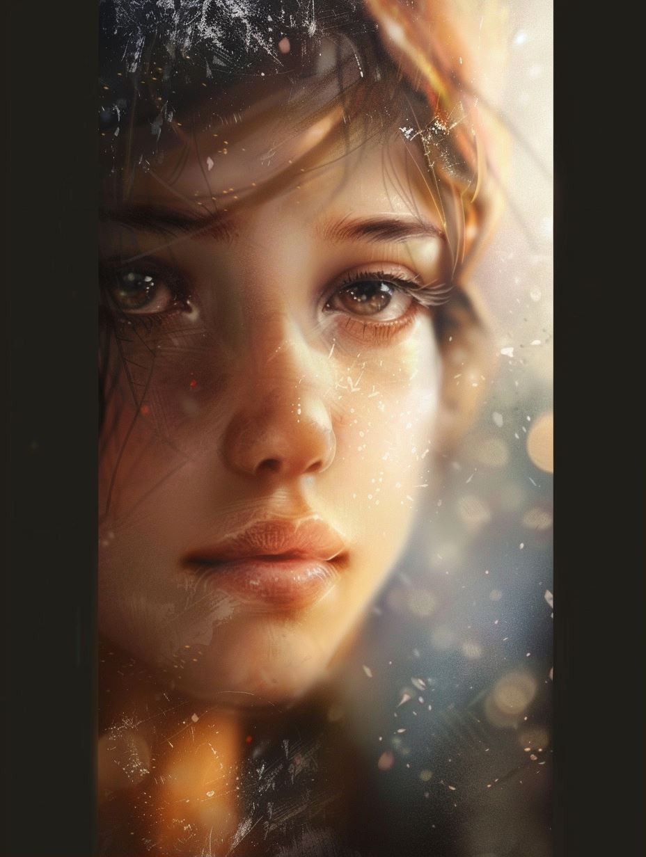 Ethereal Gaze Through Shattered Glass - Image 1