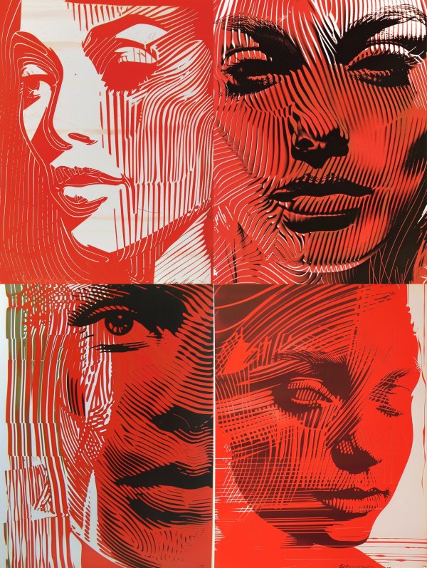 Crimson Lines: A Study of Four Faces