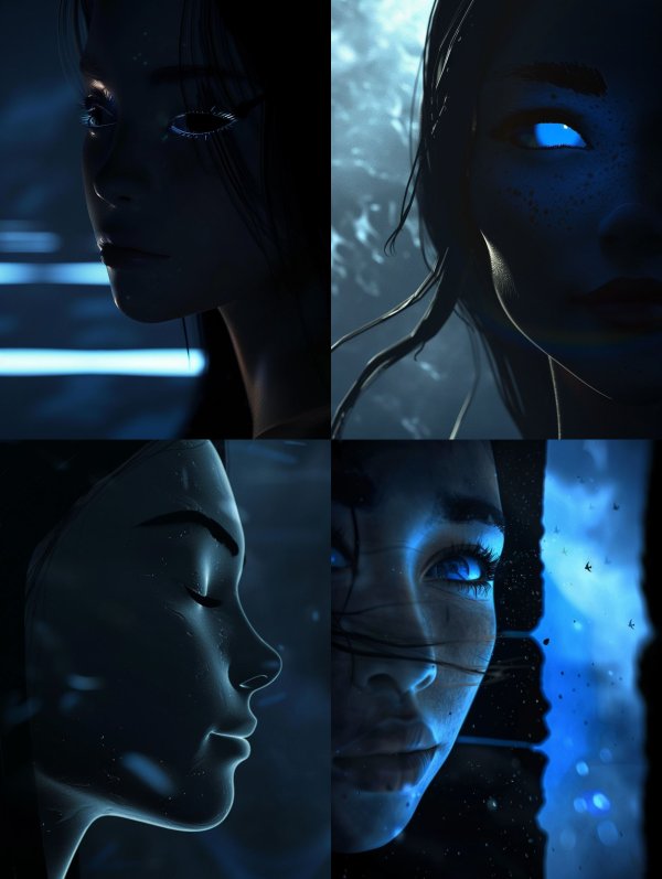 Ethereal Blue Neon Portraits