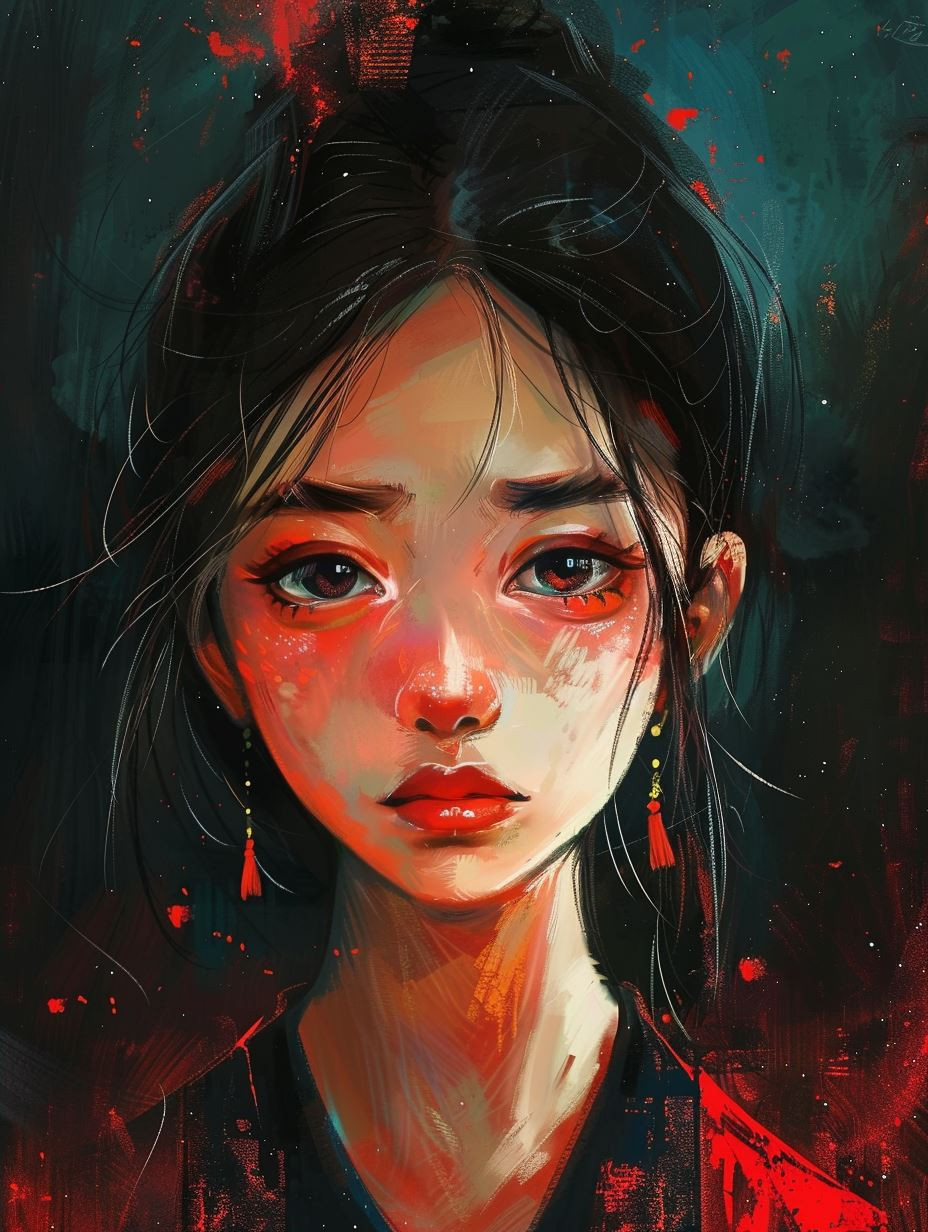 Melancholic Portraits in Crimson Hues - Image 2