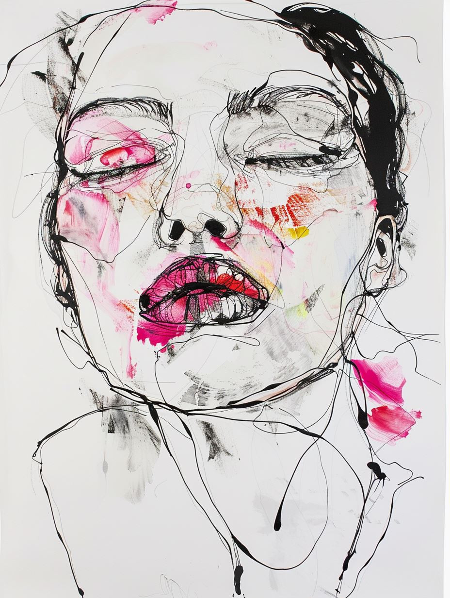 Abstract Feminine Faces in Ink and Watercolor - Image 1