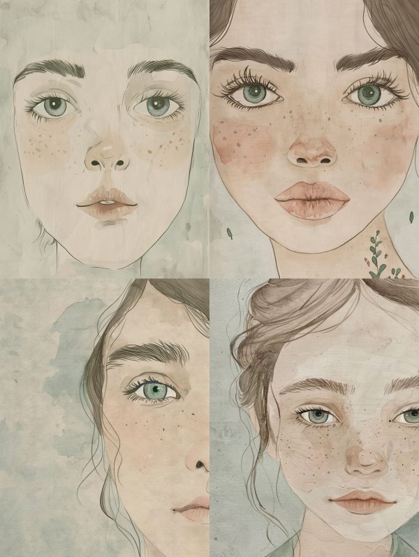 Ethereal Gaze Watercolor Portraits