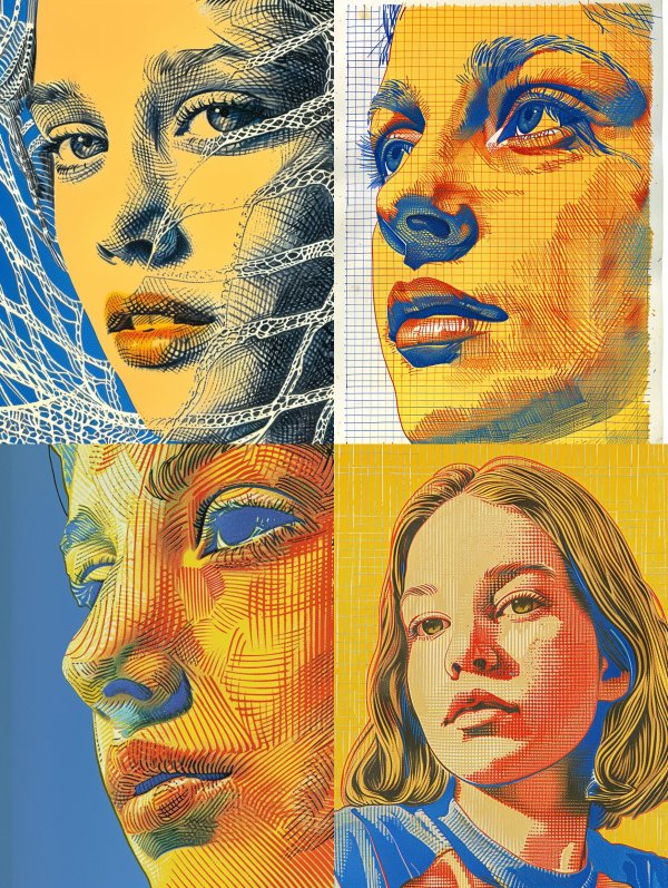 Vibrant Pop Art Female Portrait Quadtych