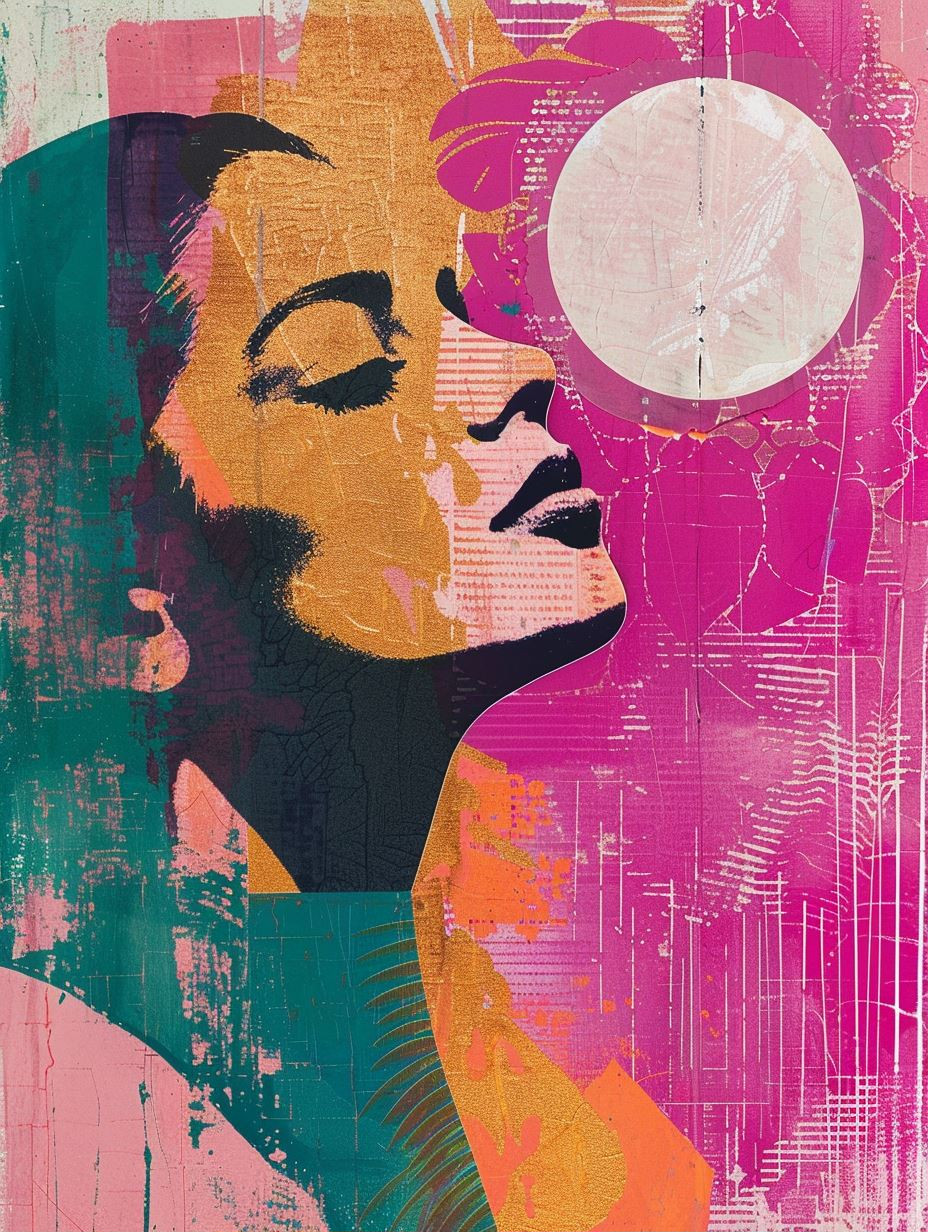 Neon Dreams Mixed Media Portrait - Image 1