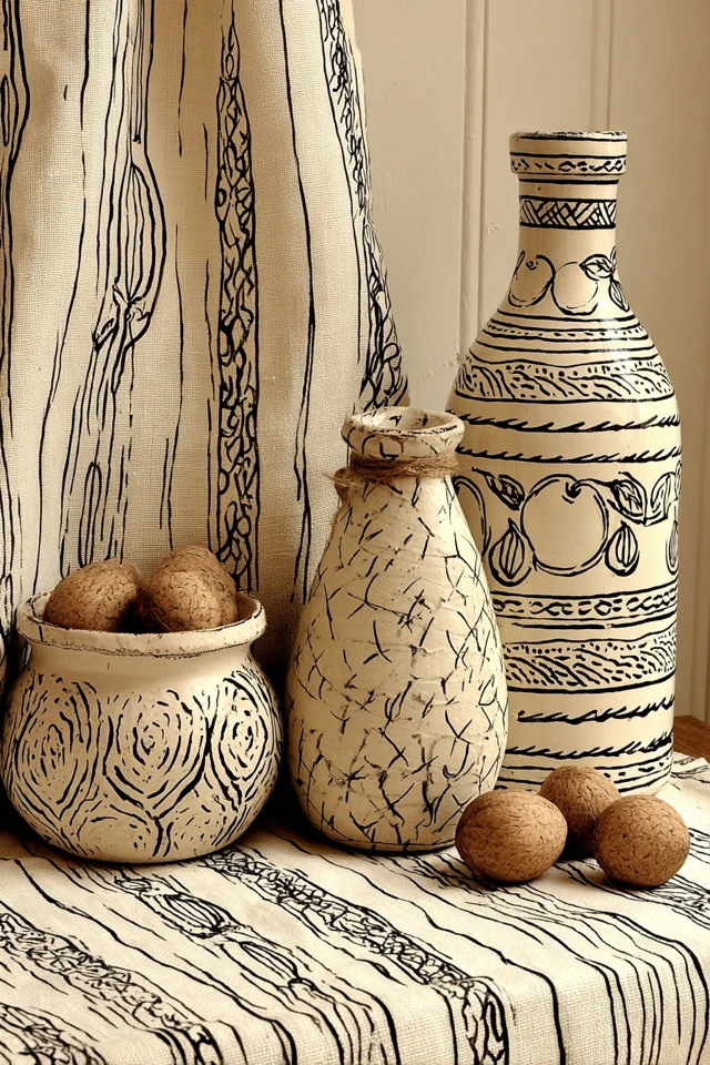 Artistic Ink Sketches and Pottery Collection - Image 3
