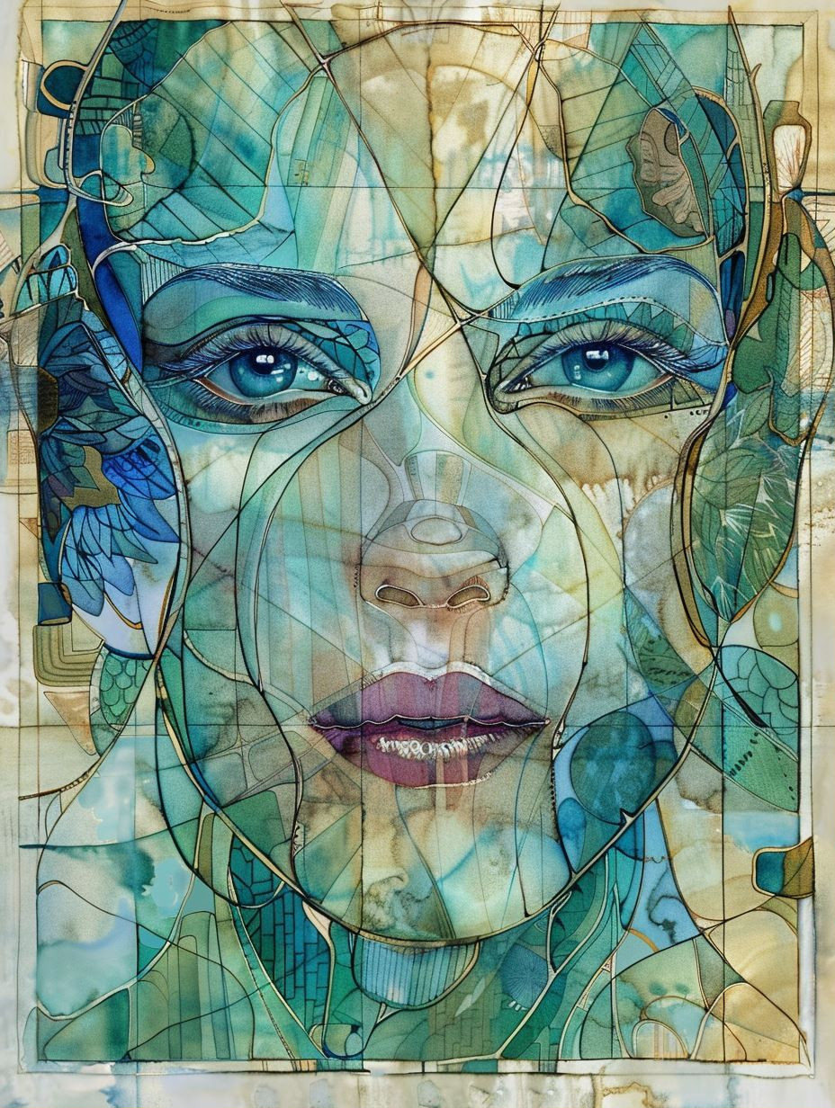 Fragmented Azure Ethereal Portraits - Image 1
