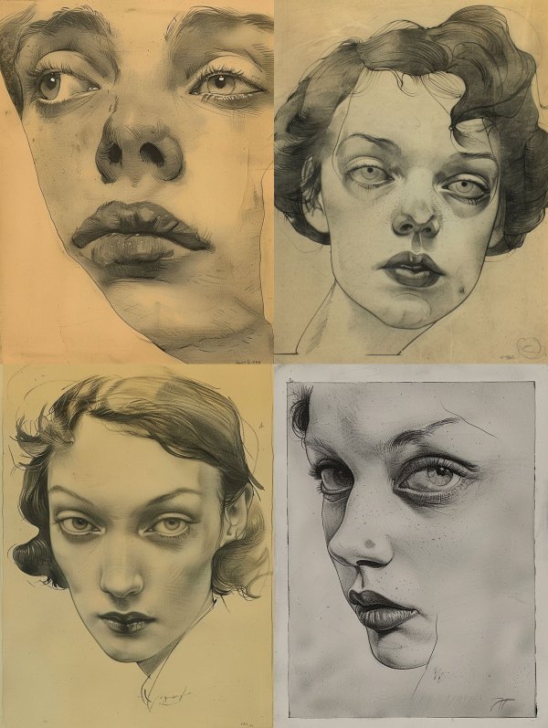 Vintage Charcoal Portrait Studies