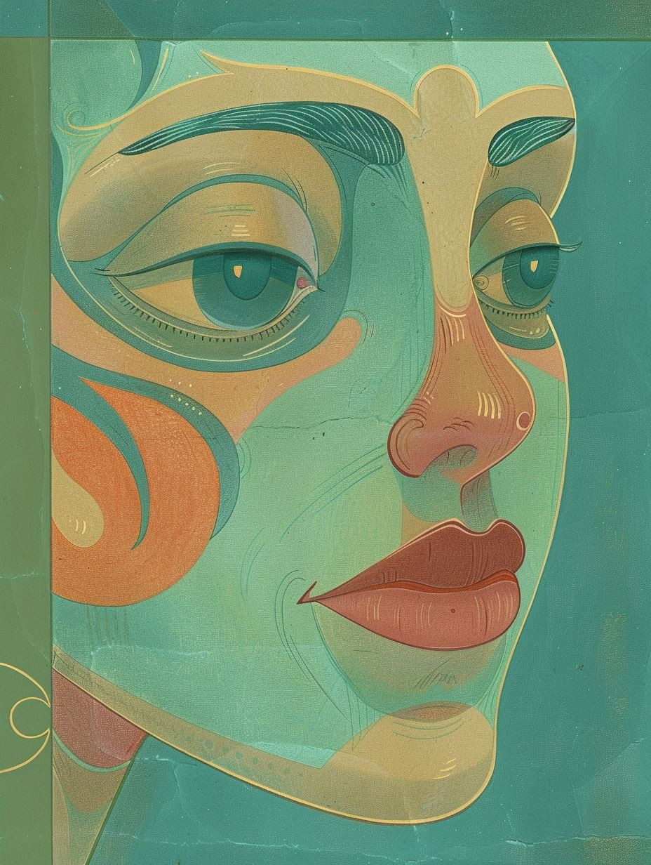 Ethereal Faces in Teal and Gold - Image 4