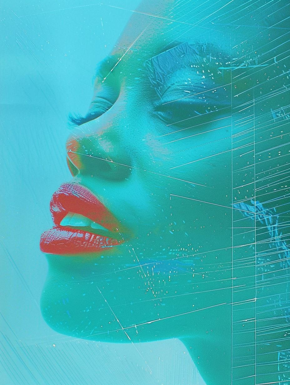 Cyan Glitch Digital Portrait
