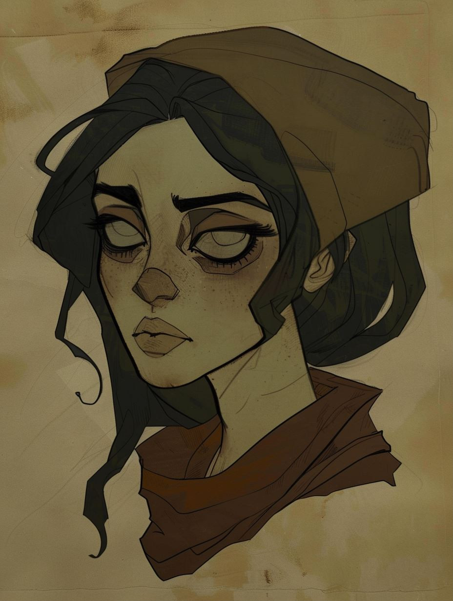 Melancholy Gaze in Sepia - Image 1