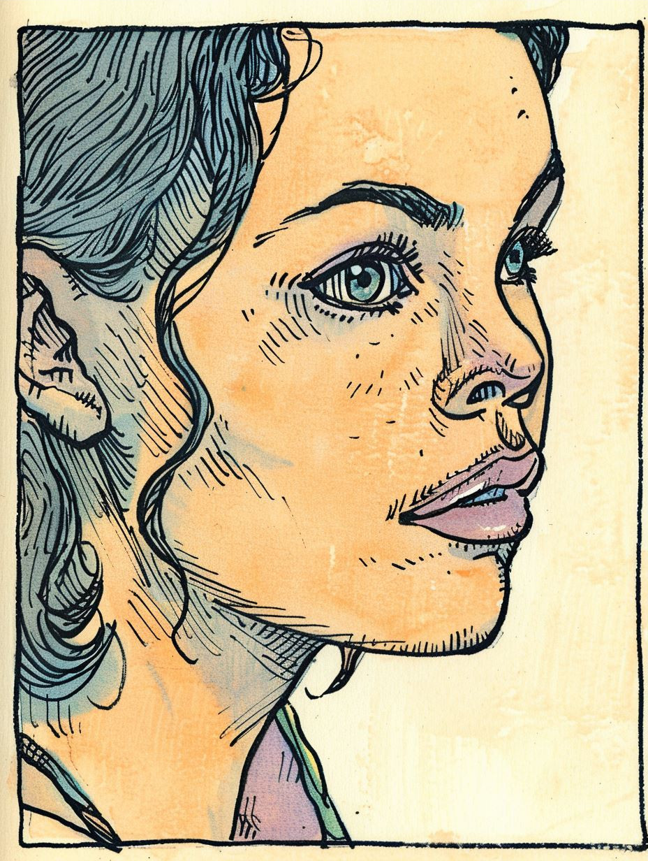 Whimsical Ink Portrait of Melancholy - Image 3