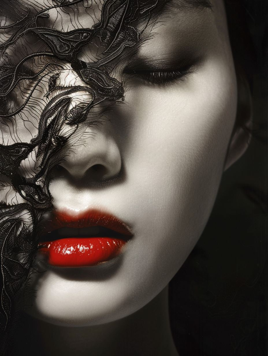 Crimson Lips in Noir Shadow - Image 4