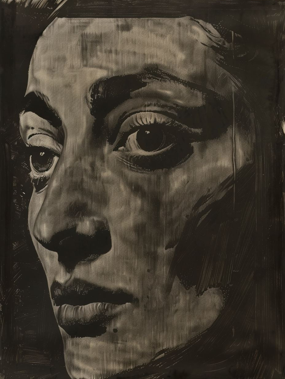Rustic Woodcut Portrait of Sorrow - Image 3
