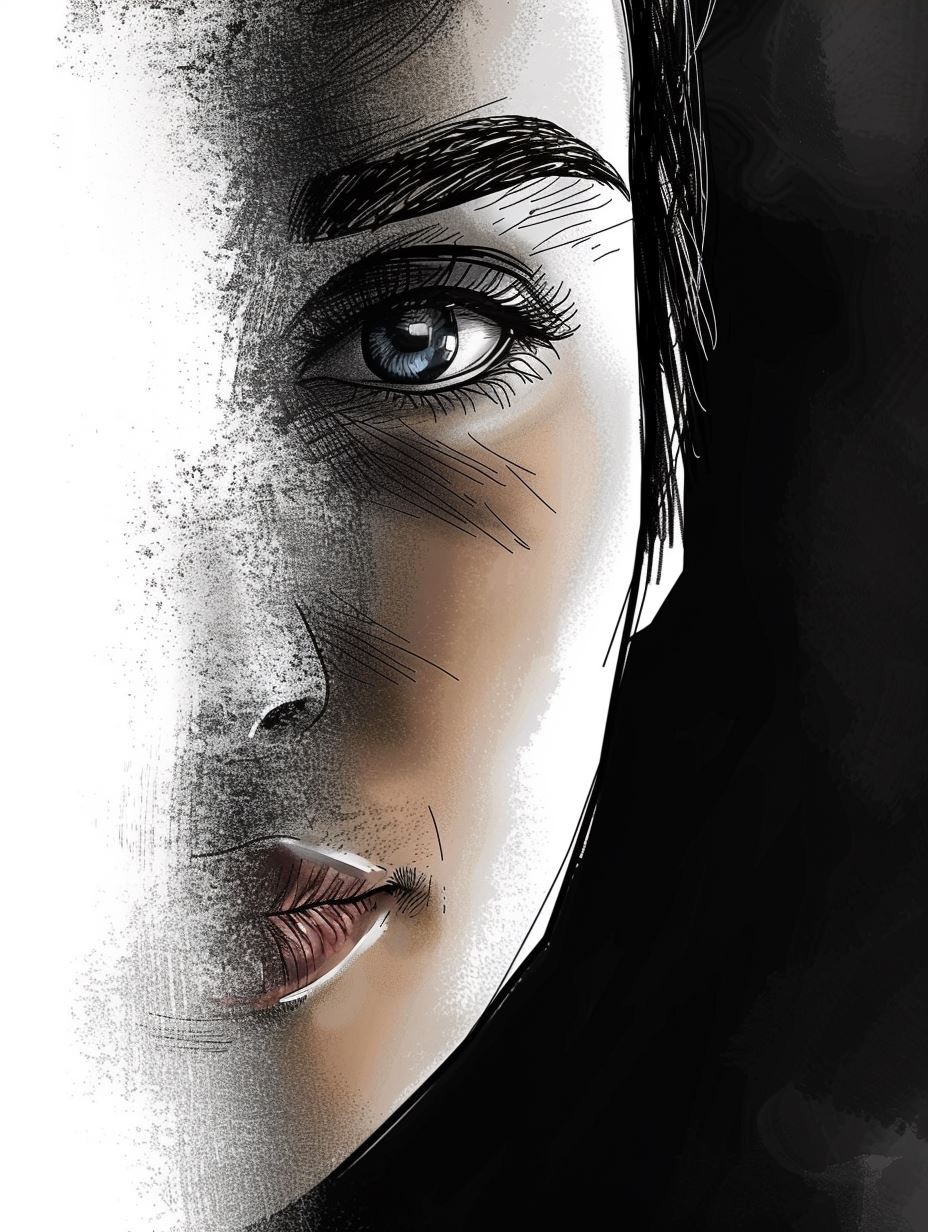 Piercing Gaze in Monochrome Contrast - Image 3