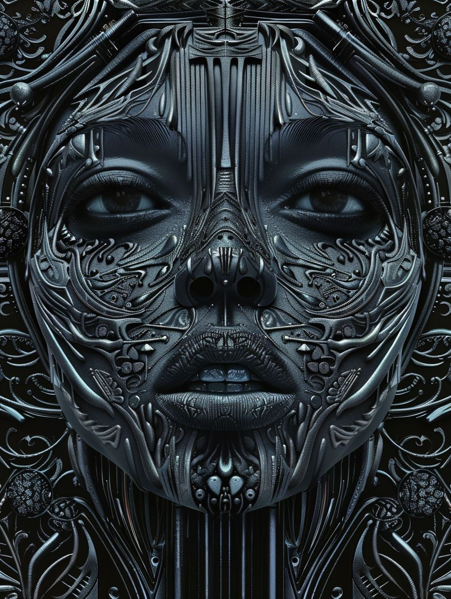 Biomechanical Surrealist Monochromatic Portrait - Image 3