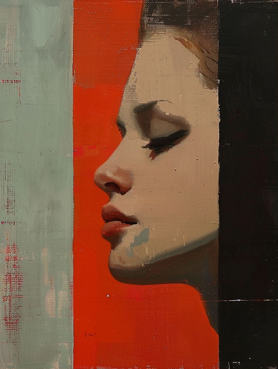Modernist Crimson Portrait Studies - Image 1