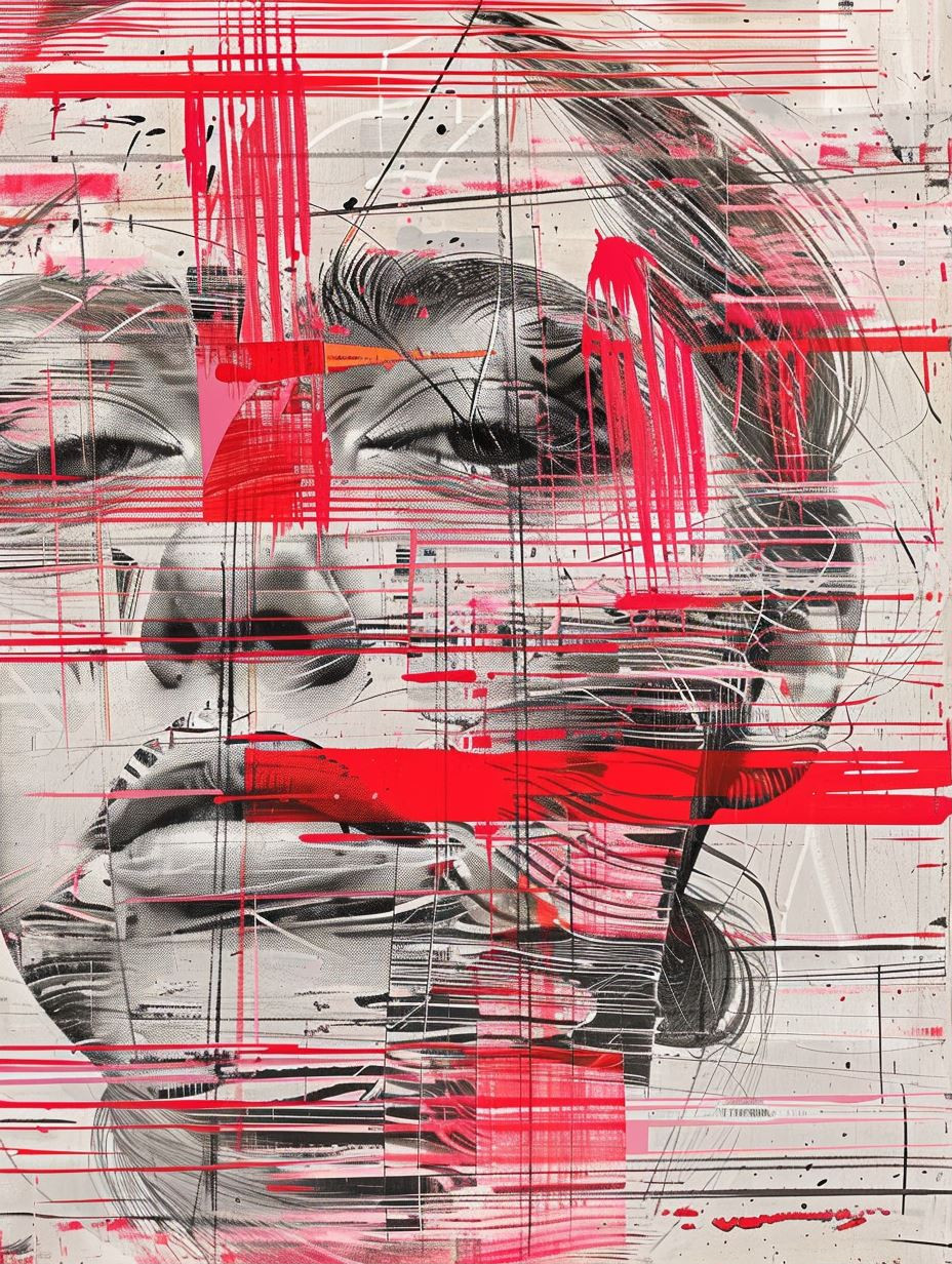 Fragmented Portraits in Crimson - Image 1