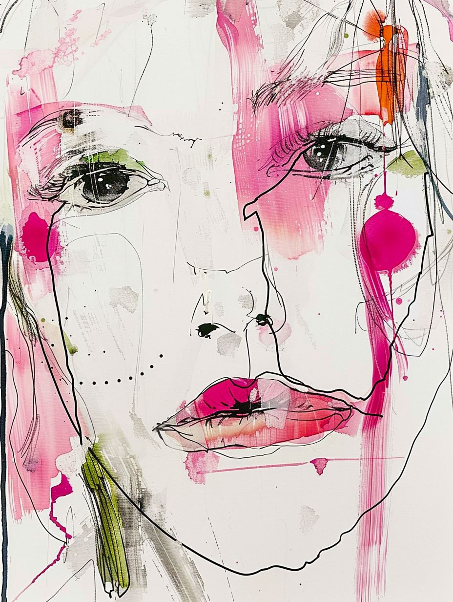 Abstract Feminine Faces in Ink and Watercolor - Image 4