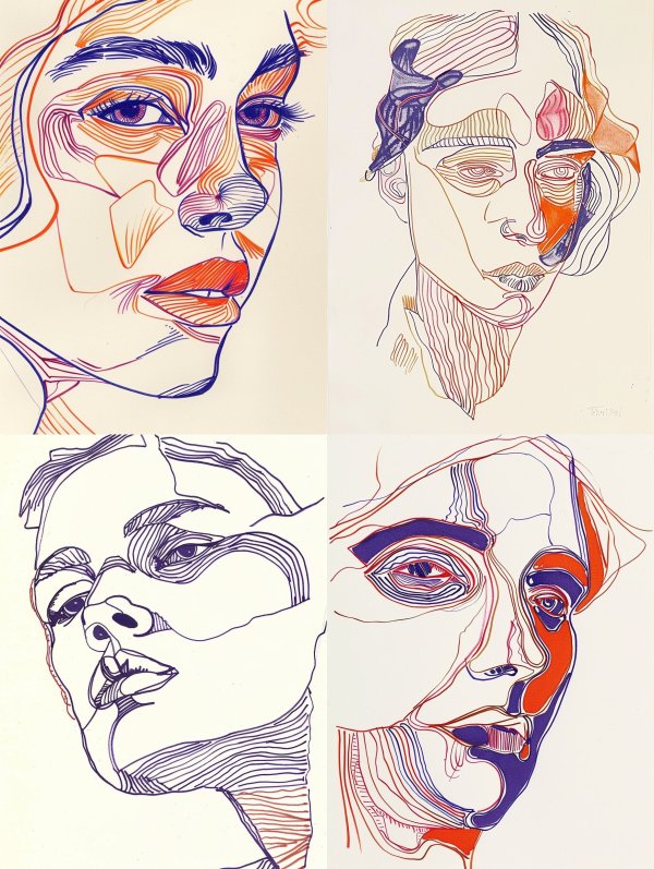 Vibrant Linear Contour Portrait