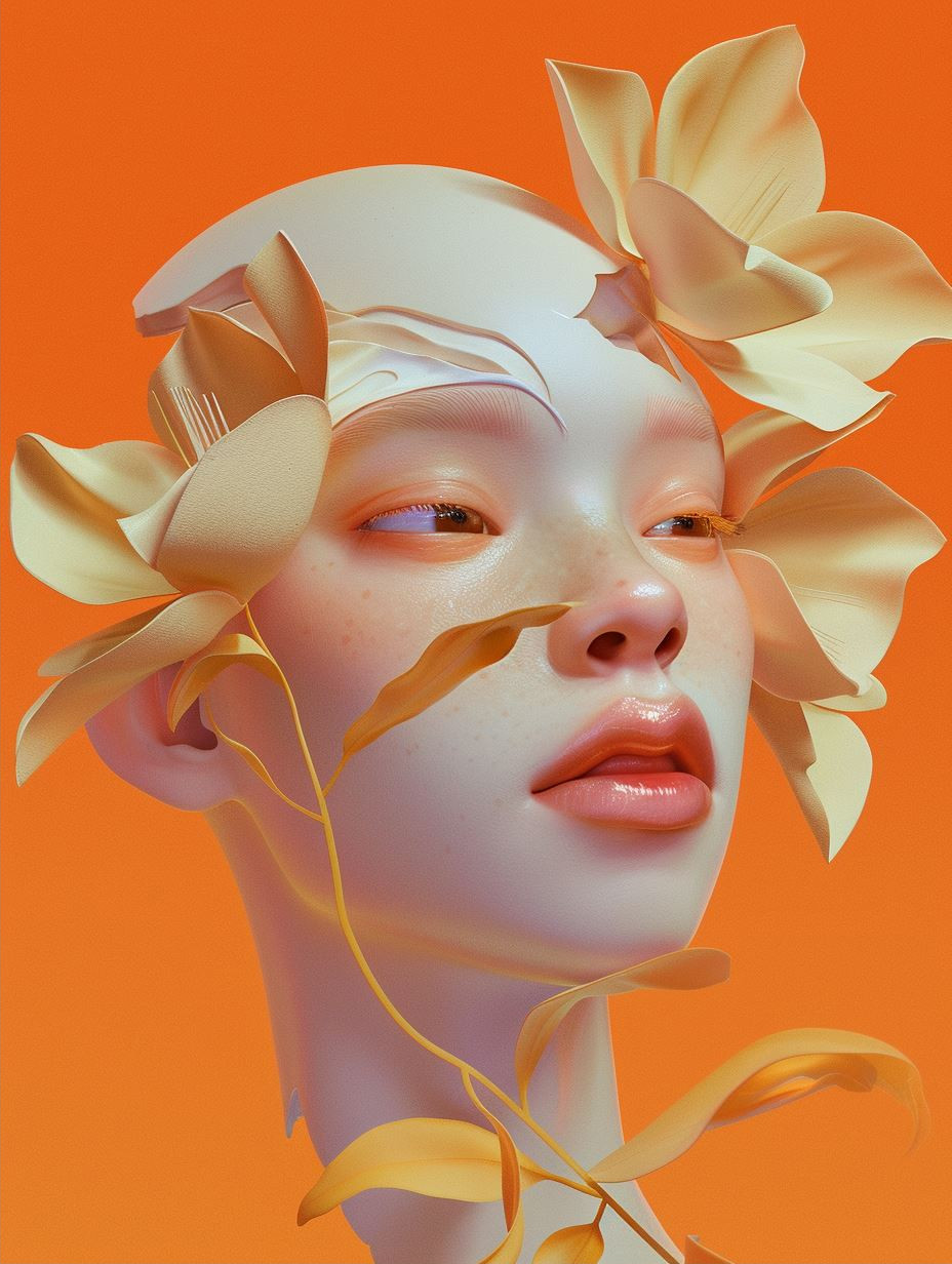Surreal Orange Floral Fusion - Image 2